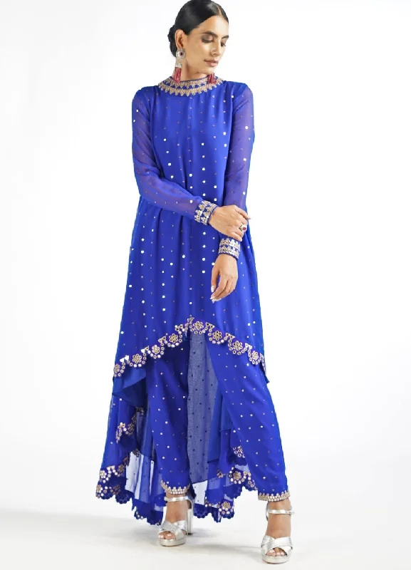 Royal Blue Pant Kurta Set Fashionable Button-Up Pants