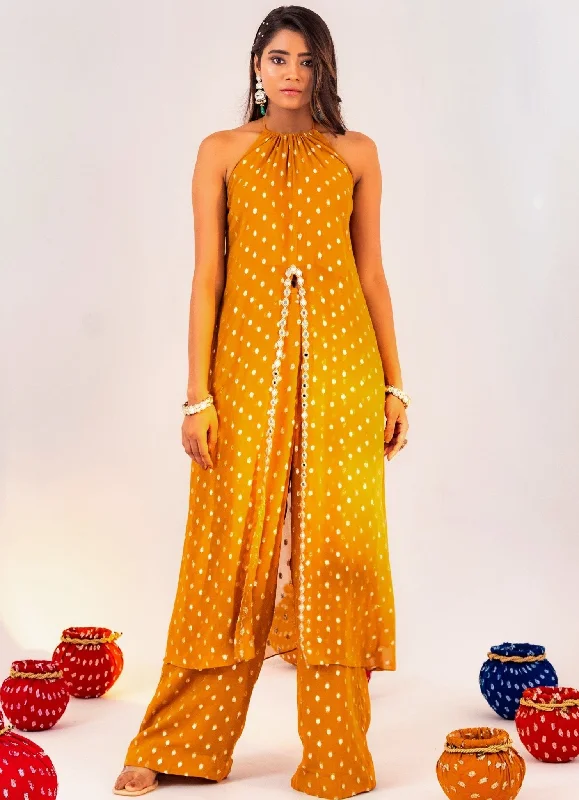 Yellow Center Slit Georgette Kurta With Pant Cozy Maternity Pants