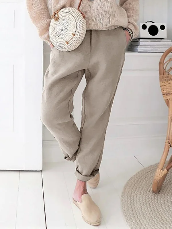 Casual Elastic Waist Solid Color Pant Chic Slim Fit Pants