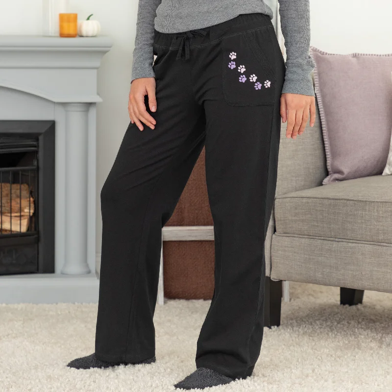 Paw Print Casual Pants with Pockets Stylish Elastic Waist Pants