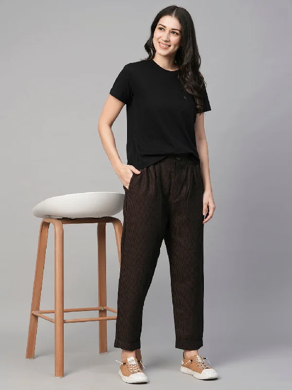 Women's Brown Linen Regular Fit Pant Slim Fit Casual Pants