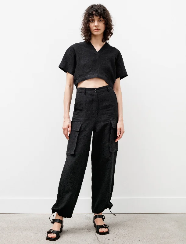 Cargo Pants Linen Black Relaxed Lounge Trousers