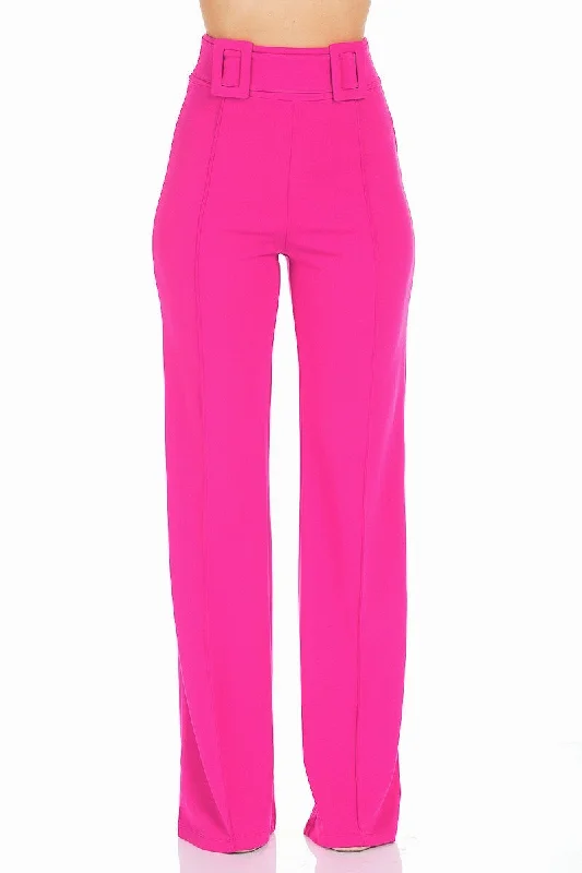 High Waist Pants With Self Fabric Buckle Detail On The Waist Casual Sweatpants Style