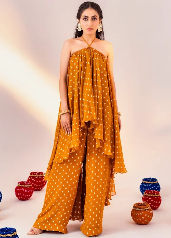 Yellow Assymetric Georgette Kurta Set With Pant Classic Stretch Pants