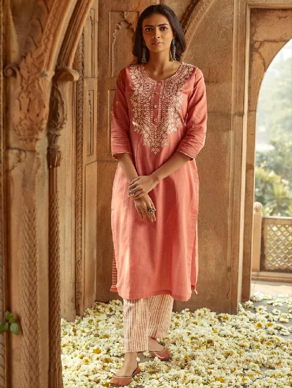 Embroidered Cotton Kurta Pants Set 3644 Slim-Fit Leggings