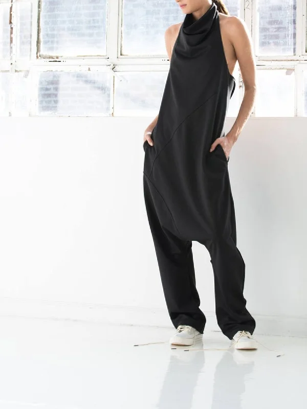 Sexy Loose Sleeveless Pants With Open Back Soft Wool Pants