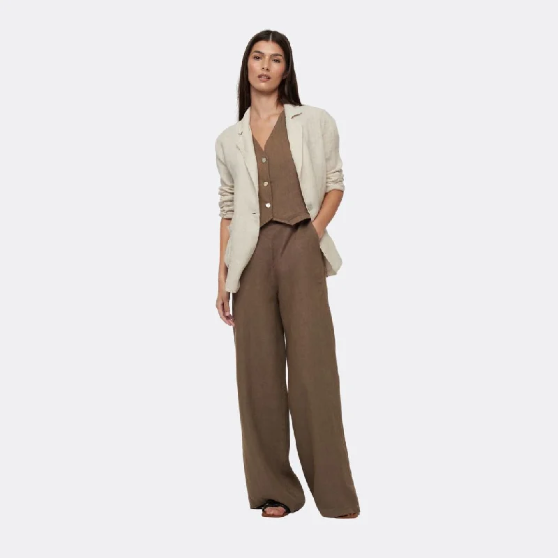 High Waisted Linen Pant (Taupe) Classic Cropped Pants