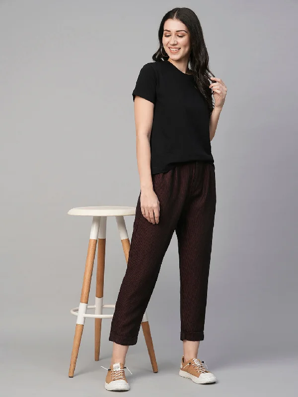 Women's Maroon Linen Regular Fit Pant Comfortable Denim Pants