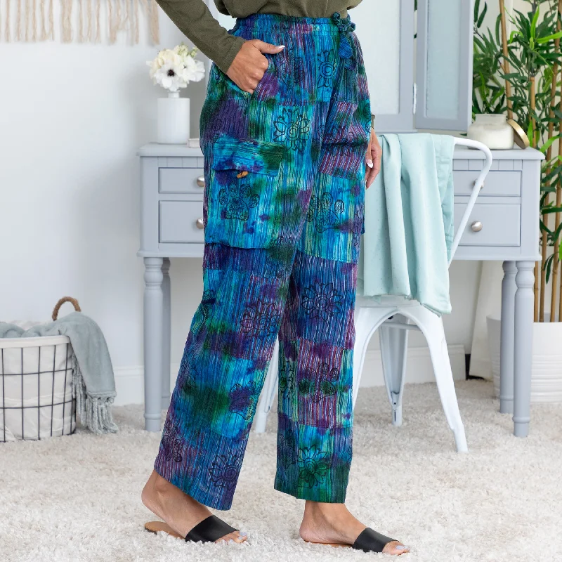 Tie-Dye Patchwork Paw Print Pants Classic Straight-Leg Pants