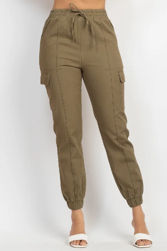 Solid High-rise Pocketed Jogger Pants Lightweight Linen Pants