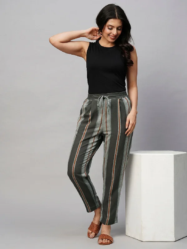 Women's Grey Linen Regular Fit Pant Trendy High-Waist Trousers