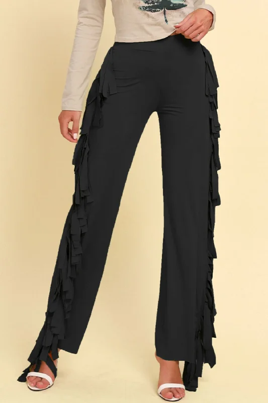 Fringe Trim Wide Leg Pants Trendy Wide-Leg Pants