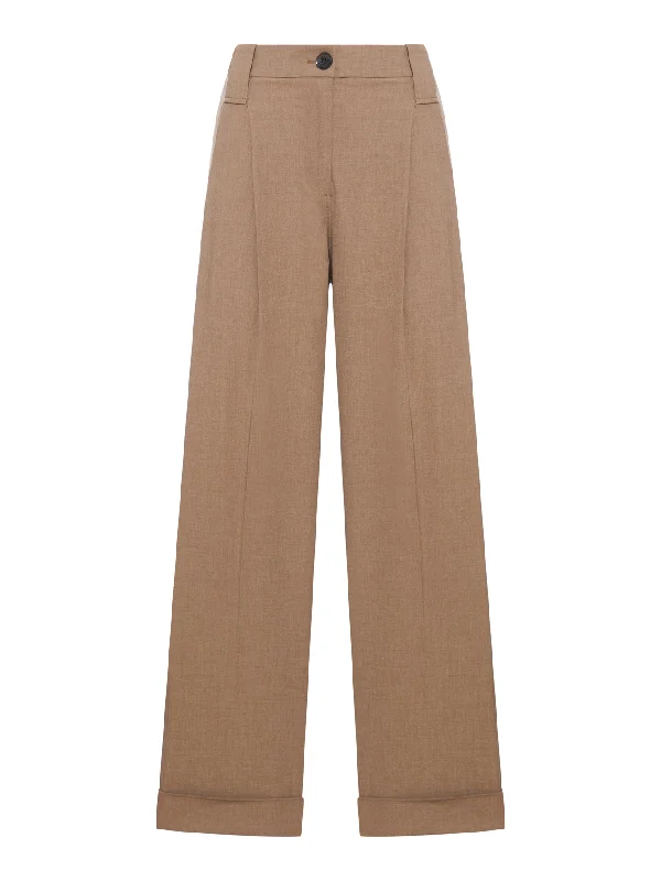 MELANGE DRAPEY MID-WAISTED PLEATED PANTS Relaxed High-Waist Trousers