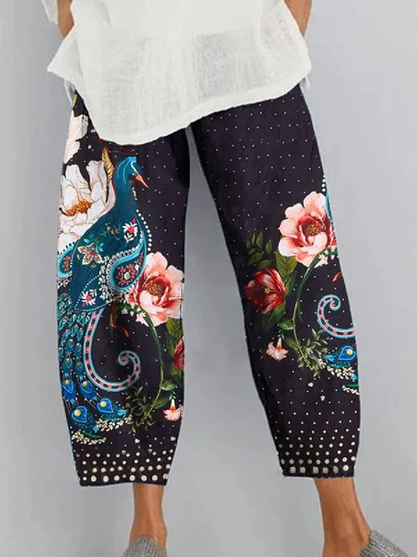 Spring and Summer Printed Cotton and Linen Pants Comfortable Cargo Pants