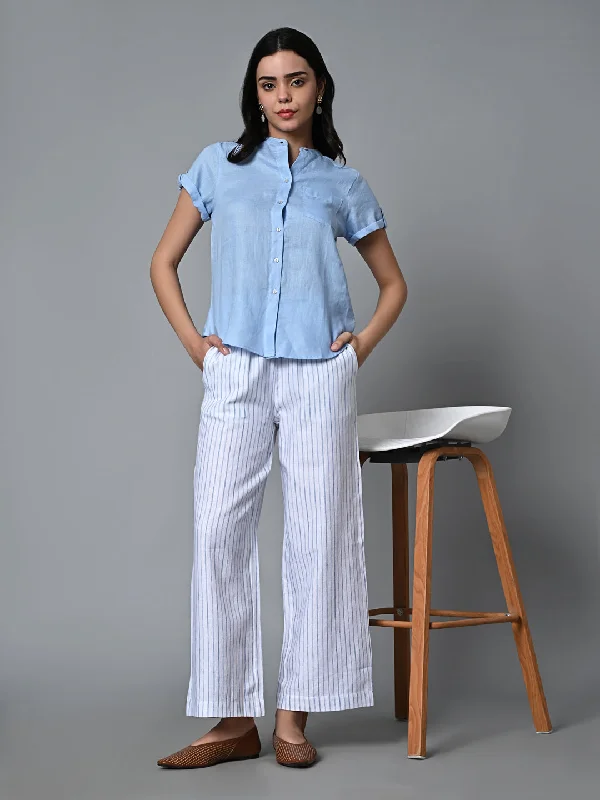 Women's White Linen Cotton Regular Fit Pant Modern Skinny Pants