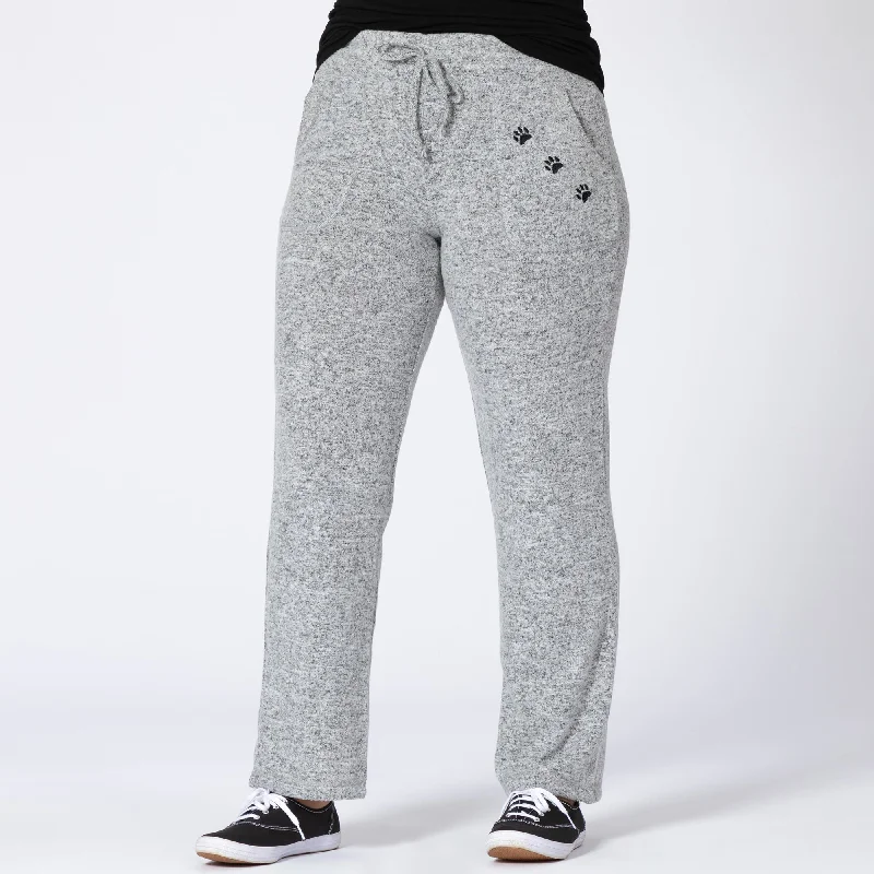 Heather Gray Paw Print Drawstring Knit Pants Trendy Tapered Pants