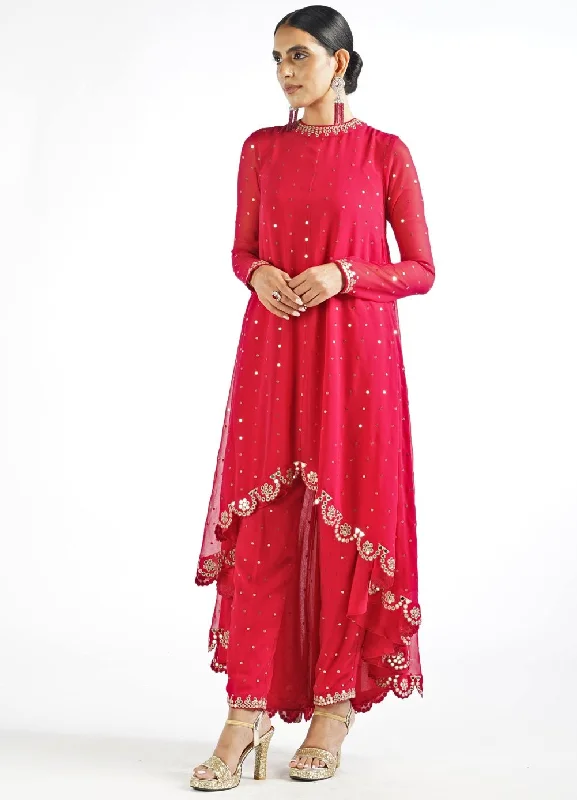 Regal Red Shimmer Pant Kurta Set Elegant Palazzo Trousers