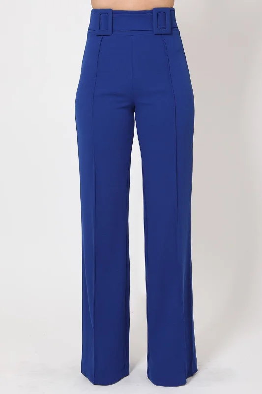 High Waist Pants With Self Fabric Buckle Detail On The Waist Warm Wool Trousers