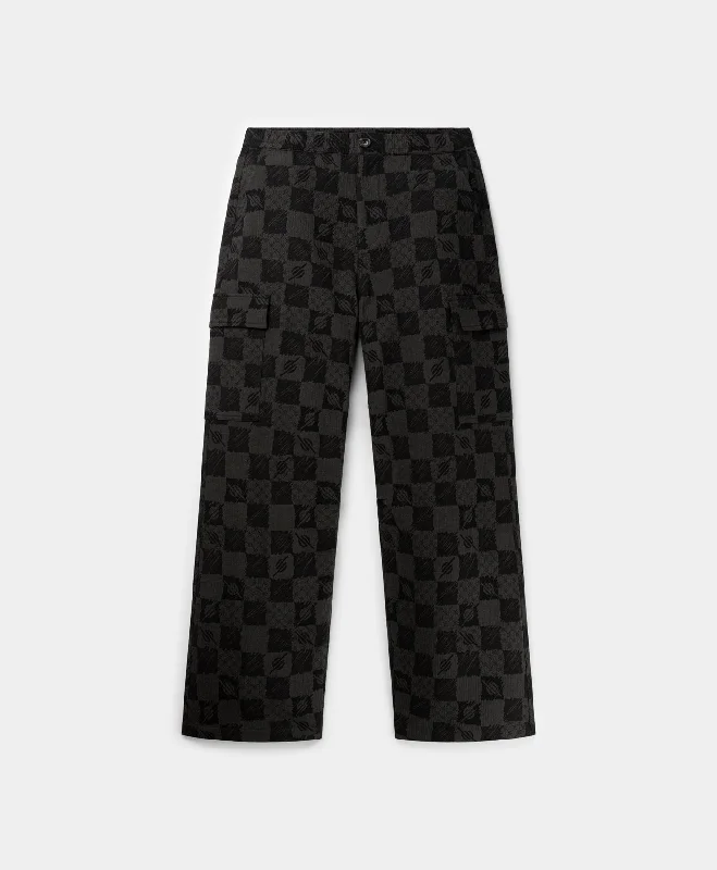 Phantom Black Membuti Chess Pants Trendy High-Waist Trousers