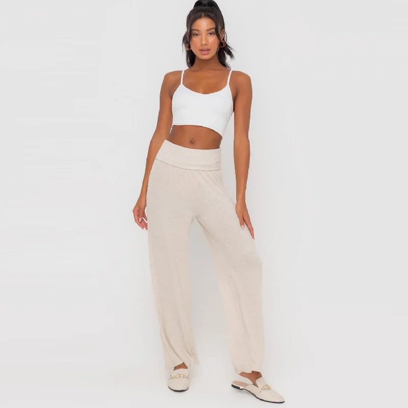 Fold Over Loung Pant (Oatmeal) Fashionable Tapered Leg Pants