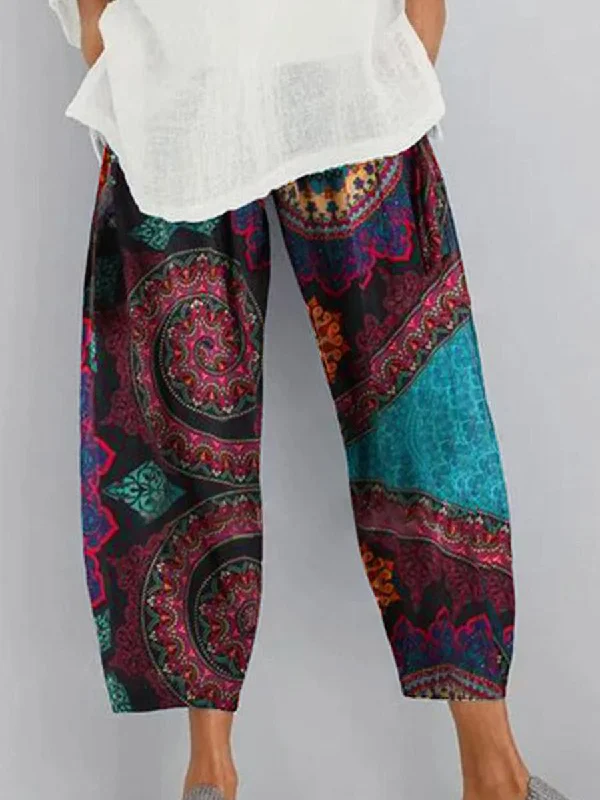 Spring and Summer Totem Printed Cotton and Linen Pants Trendy Printed Pants