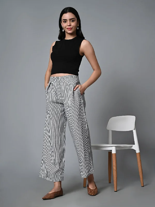 Women's White Linen Regular Fit Pant Trendy Wide-Legged Trousers