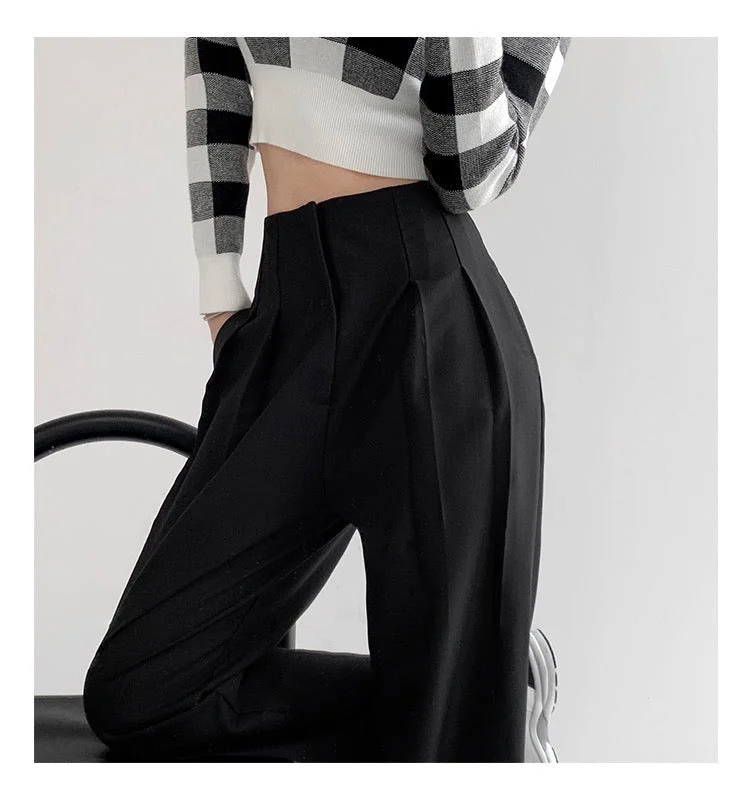 Pleated Detail High Waist Pants Cozy Full-Length Pants