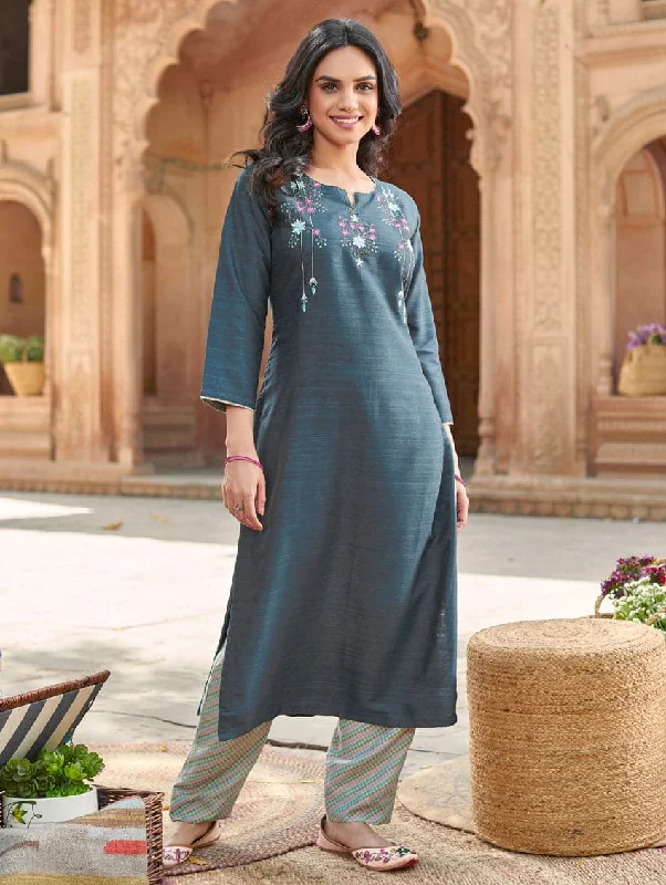 Embroidered Silk Kurta Pants Set 3702 Formal Dress Pants