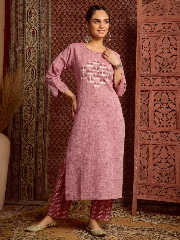 Embroidered Handloom Cotton Kurta Pants Set 3689 Trendy Printed Pants