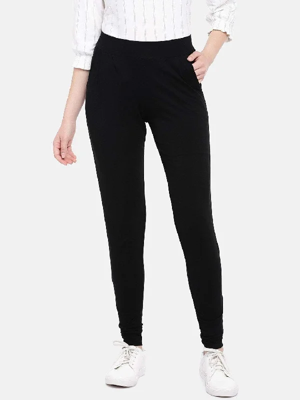 Women's Black Viscose Elastane Loose Fit Knit Pant Stretch Fit Pants