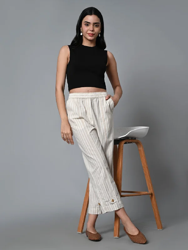 Women's Khaki Cotton Linen Regular Fit Pant Classic Straight Pants