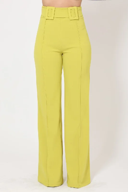 High Waist Pants With Self Fabric Buckle Detail On The Waist Fashionable Work Pants