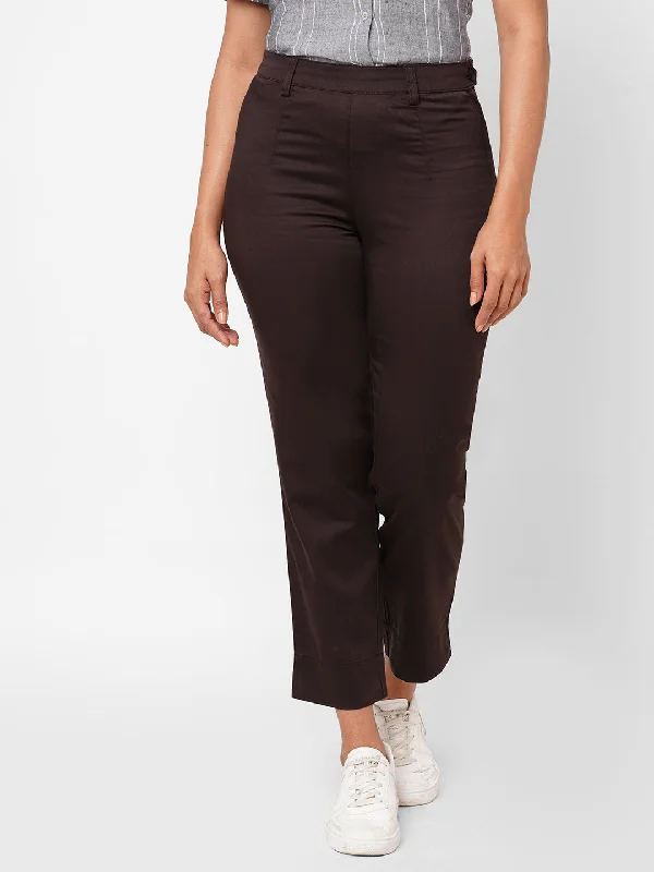 Women's Brown Cotton Lycra Regular Fit Pant High-Waist Jogger Pants