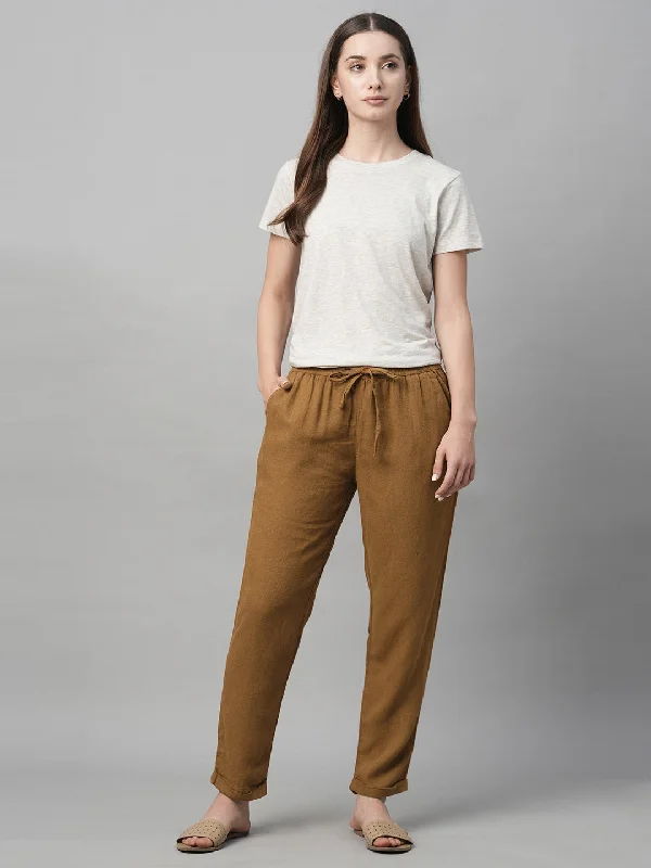 Women's Mustard Linen Viscose Regular Fit Pant Fashionable Track Pants