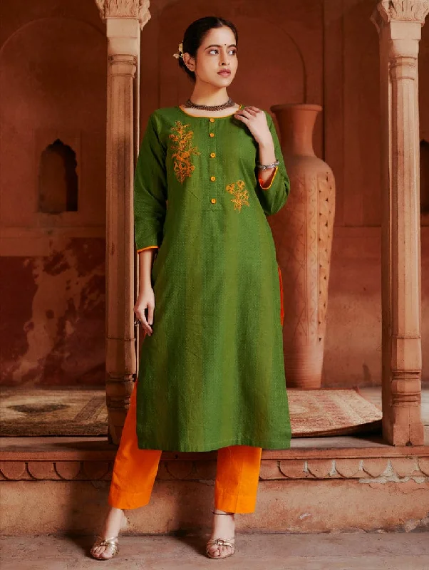 Embroidered Handloom Cotton Kurta Pants Set 3654 Soft Wool Pants