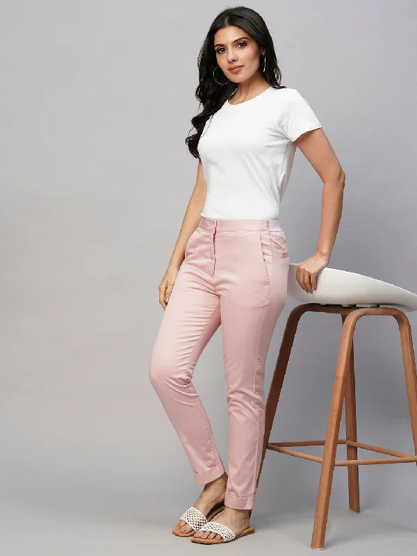 Women's Pink Cotton Lycra Slim Fit Pant Comfortable Maternity Pants