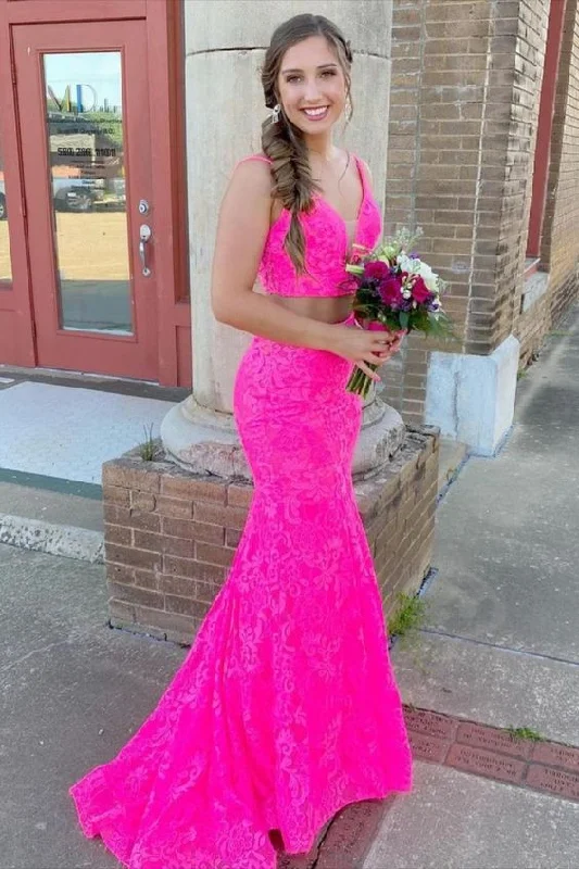 hot pink two piece prom dress C923