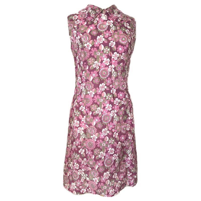 Raspberry and pink flower power 1960s sleeveless shift dress