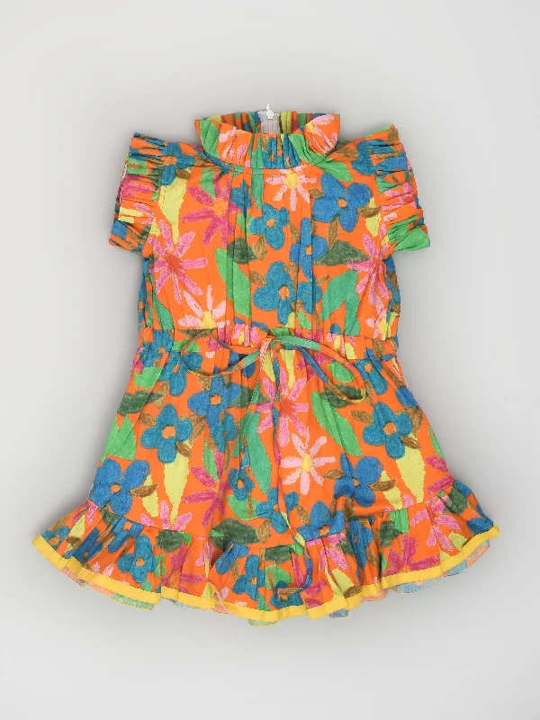 Orange Hand Drawn Flower Dress