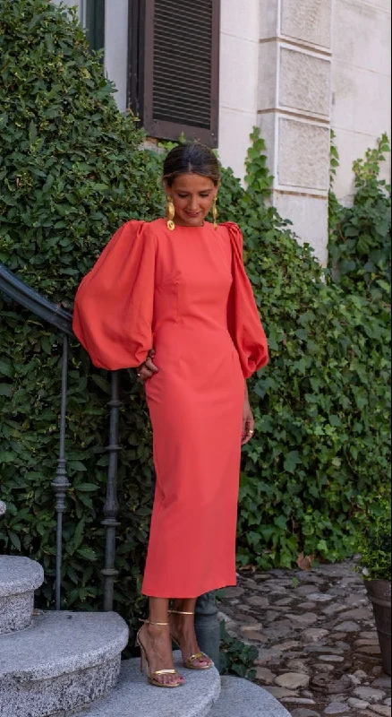 Simple Puff Sleeves Prom Dress For Women, Wedding Guest Outfit  cc577