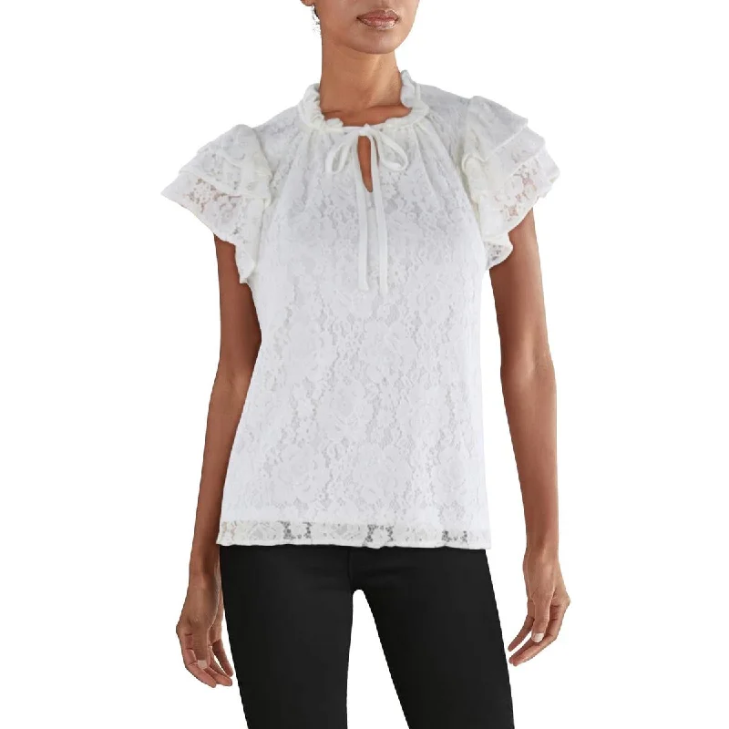 1.State Womens Lace Tie Neck Blouse Elegant Silk Blouse