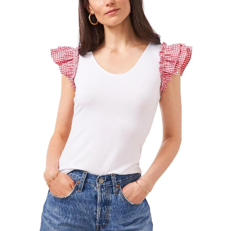 1.State Womens Ruffle-Sleeved Knit Blouse Chic Square Blouse