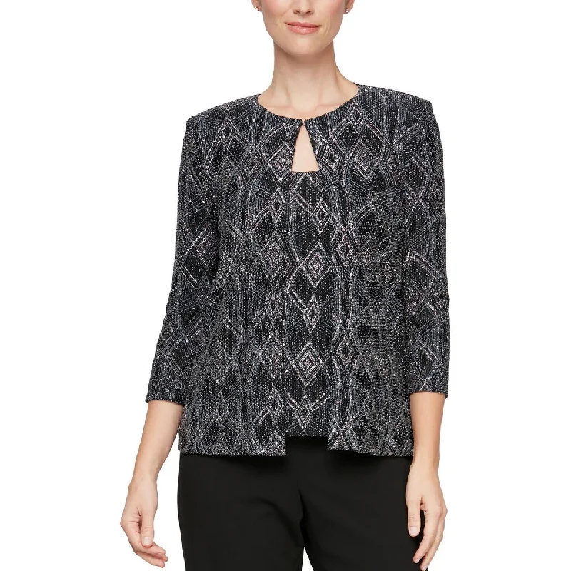 Alex Evenings Womens Metallic Blouse Modern Work Blouse