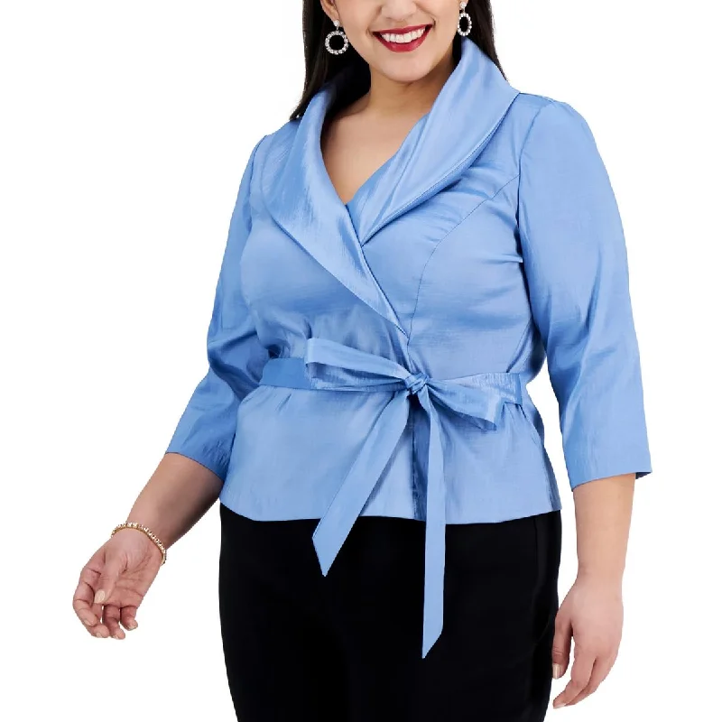 Alex Evenings Womens Shimmer V Neck Blouse Peter Pan Collar Blouse