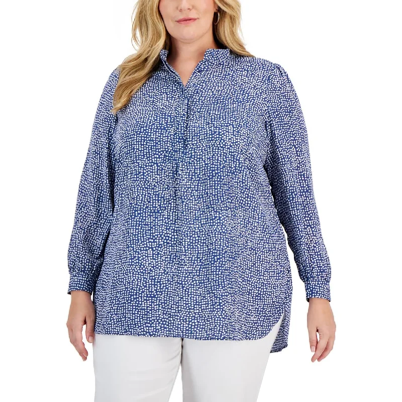 Anne Klein Womens Plus Blouse Frilled Cuff Blouse