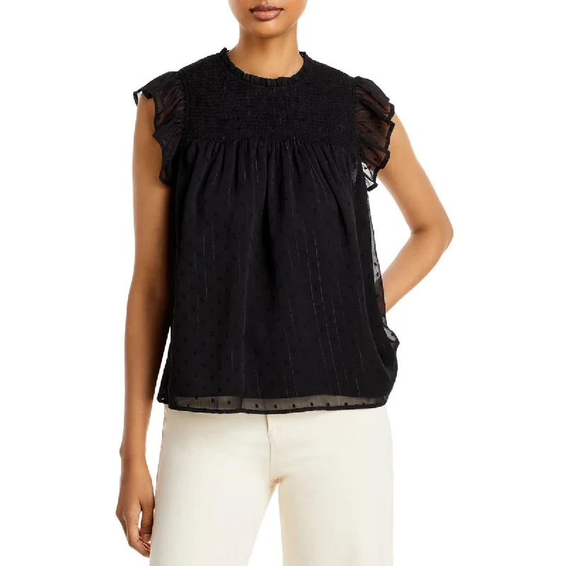 Aqua Womens Metallic Smocked Blouse Asymmetric Hem Blouse