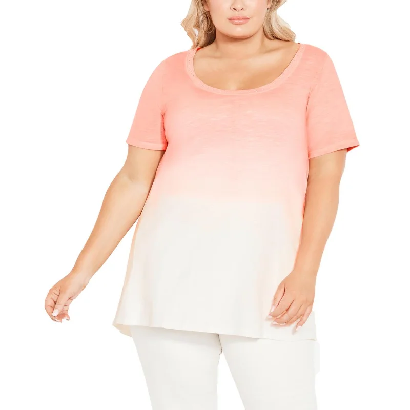 Avenue Womens Plus Cotton Ombre Blouse Mandarin Collar Blouse