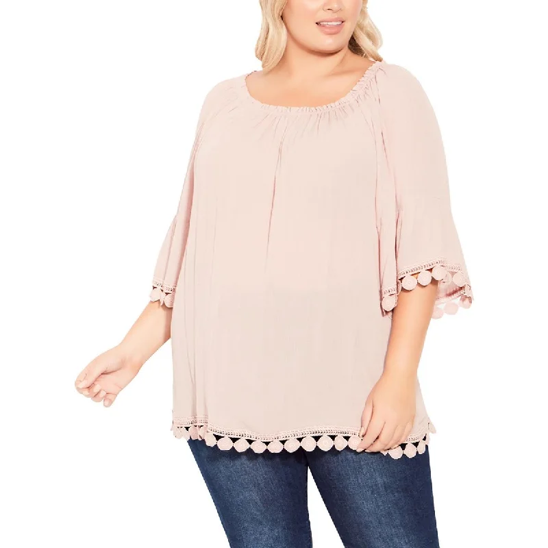 Avenue Womens Plus Crochet Trim Office Blouse Chic Ruffle Blouse