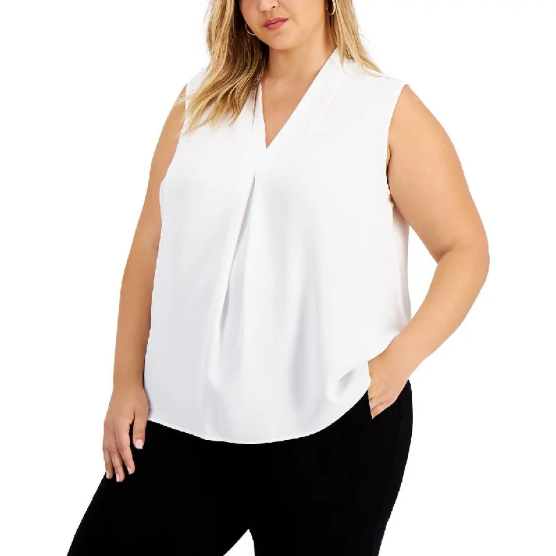 Bar III Womens Plus Chiffon V-Neck Blouse Lightweight Tunic Blouse