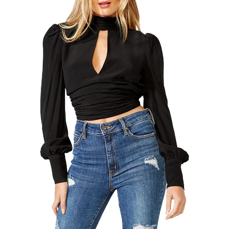 Bardot Womens Louise Mock Neck Tie Blouse Casual Stripe Blouse
